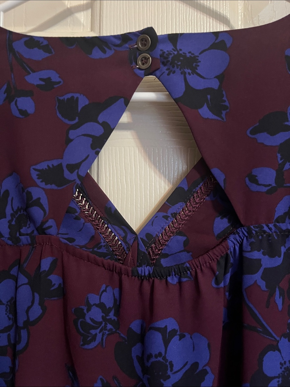 41 Hawthorn 2X Plum Blue Floral V-Neck Long Sleeve Plus Size Blouse - Picture 7 of 9